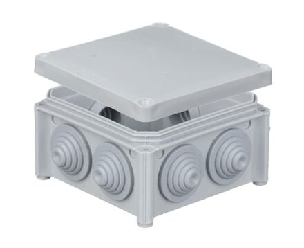 Коробка розподільча зовнішня 85x85x40мм поліпропілен самозатухаючий 850°С IP55 з сальниками UNIKA PLANK IB005