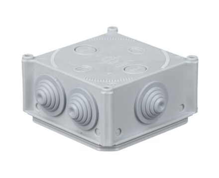 Коробка розподільча зовнішня 85x85x40мм поліпропілен самозатухаючий 850°С IP55 з сальниками UNIKA PLANK IB005