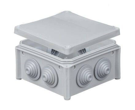 Коробка розподільча зовнішня 100x100x50мм поліпропілен самозатухаючий 850°С IP55 з сальниками UNIKA PLANK IB006