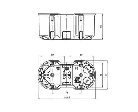 Коробка установча подвійна глибока для бетону з шурупами SIMET M2x60DF