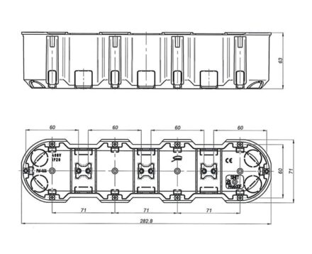 Коробка установча 4-кратна глибока для бетону з шурупами SIMET M4x60DF