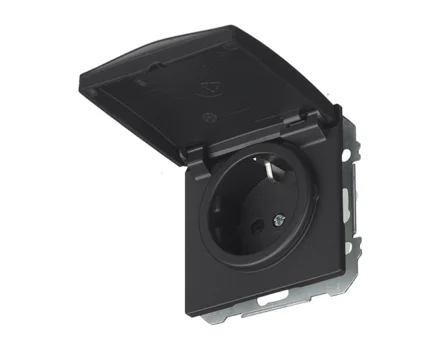 Розетка 1-на з кришкою 2P+Z, ШУКО SIEMENS DELTA Style 16А, 250V, чорний коссо