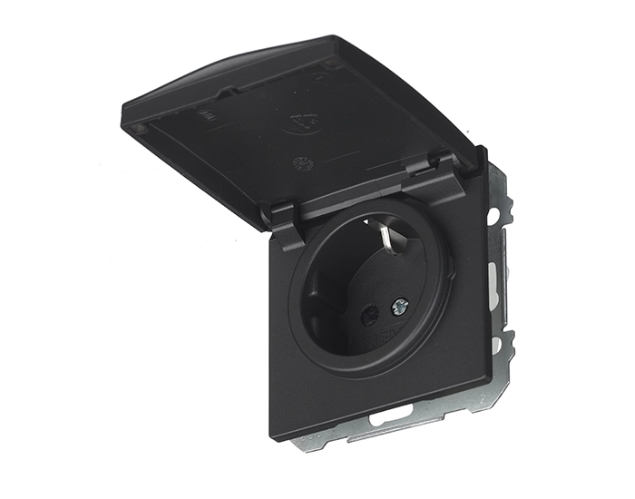 12813AC Розетка 1-на з кришкою 2P+Z, ШУКО SIEMENS DELTA Style 16А, 250V, чорний коссо