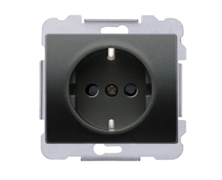 Розетка одинарна 2P+Z, ШУКО SIEMENS DELTA Iris 16А, 250V, чорний коссо