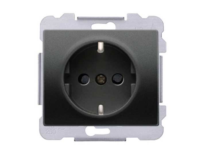 18524 AC Розетка одинарна 2P+Z, ШУКО SIEMENS DELTA Iris 16А, 250V, чорний коссо