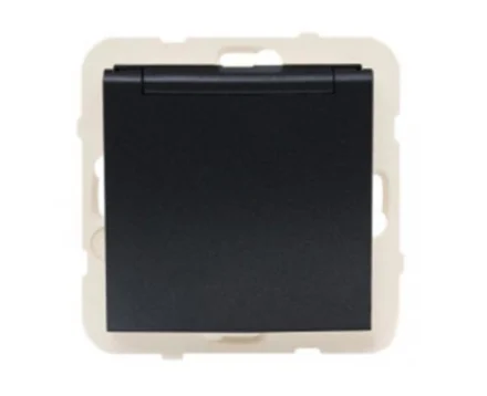 Розетка одинарна з кришкою 2P+Z, ШУКО LOGUS 16А, 250V чорний матовий