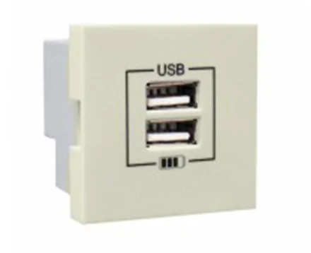 Розетка USB подвійна, зарядний пристрій LOGUS, струм 2А, слонова кістка