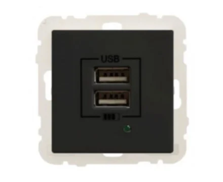 Розетка USB подвійна, зарядний пристрій LOGUS, струм 2А, чорний матовий