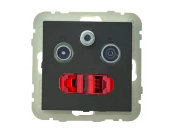 21546 TPM Розетка мультимедійна R-TV-SAT-2xRJ45 подвійна, чорний матовий Розетка мультимедійна R-TV-SAT-2xRJ45 (Cat.6) подвійна, чорний матовий