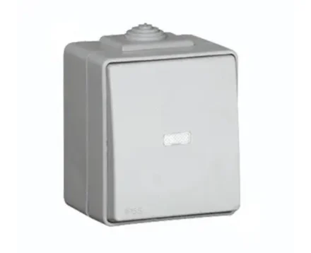 Вимикач 1-кл. зовн. Efapel Waterproof з підсв. LED, 10A/250В, герметичний IP65, сірий