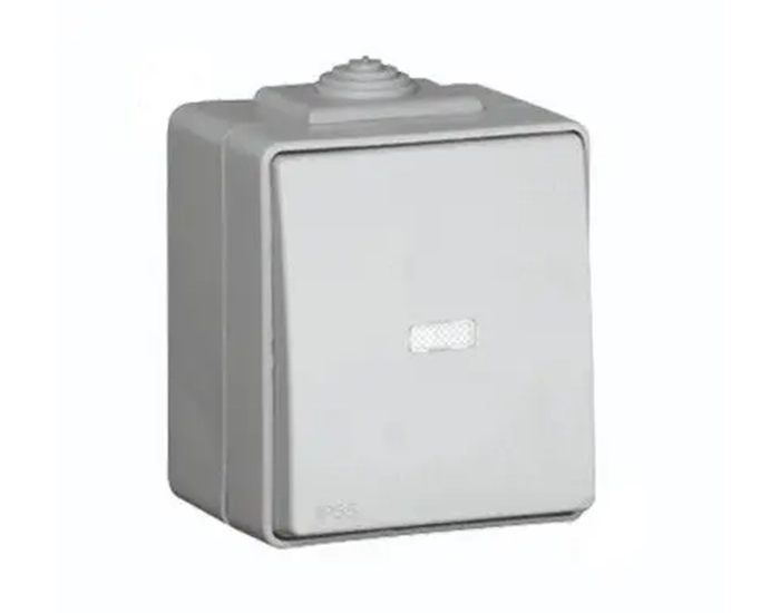 48012 CCZ Вимикач 1-кл. зовн. Efapel Waterproof з підсв. LED, 16А250В, IP 65 Вимикач 1-кл. зовн. Efapel Waterproof з підсв. LED, 10A/250В, герметичний IP65, сірий