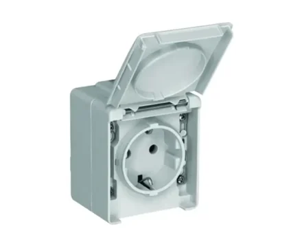 Розетка 1-на з кришк. зовн. 2P+Z ШУКО Efapel Waterproof 16А/250В, герметична IP65, сірий