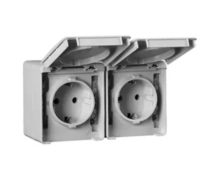 Розетка 2-на з кришк. Гориз. зовн. 2P+Z ШУКО Efapel Waterproof 16A/250B, герметична IP65, сірий