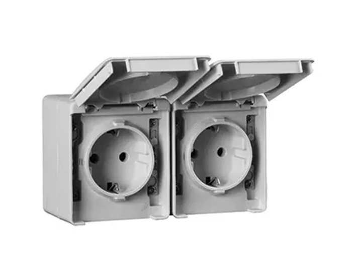 48862 CCZ Розетка 2-на з кришк. Гориз. зовн. 2P+Z ШУКО Efapel Waterproof 16A250B, IP 65 Розетка 2-на з кришк. Гориз. зовн. 2P+Z ШУКО Efapel Waterproof 16A/250B, герметична IP65, сірий