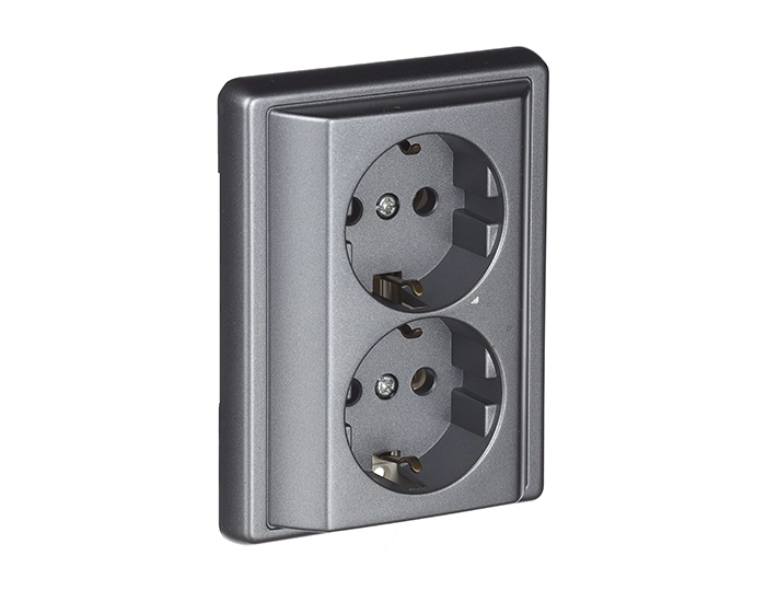 50331 TGR Розетка 2-на ШУКО Efapel Apolo 250V/16A металік графітовий
