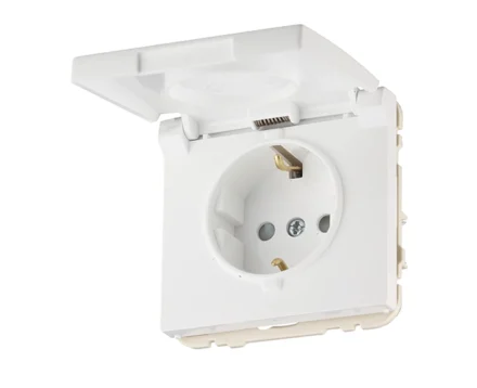 Розетка 1-на з кришкою 2P+Z, ШУКО Efapel Apolo 16А, 250V білий глянцевий
