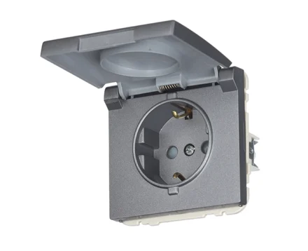 Розетка 1-на з кришкою 2P+Z, ШУКО Efapel Apolo 16А, 250V металік графітовий