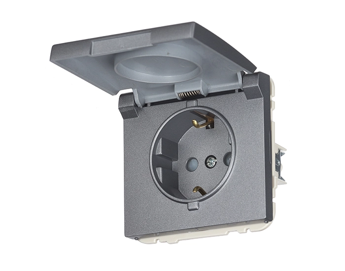 50634 TGR Розетка 1-на з кришкою 2P+Z, ШУКО Efapel Apolo 16А, 250V металік графітовий