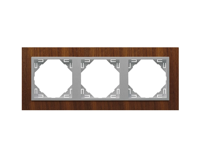 90930 TNA рамка потрійна універсальна LOGUS Горіх з пласт. вставкою алюміній