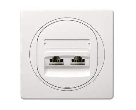 Комплект: механізм розетка 2-на комп'ют. 2*RJ45 Cat5e, UTP+рамка 1-на 80*80 Aling-Conel EON, білий