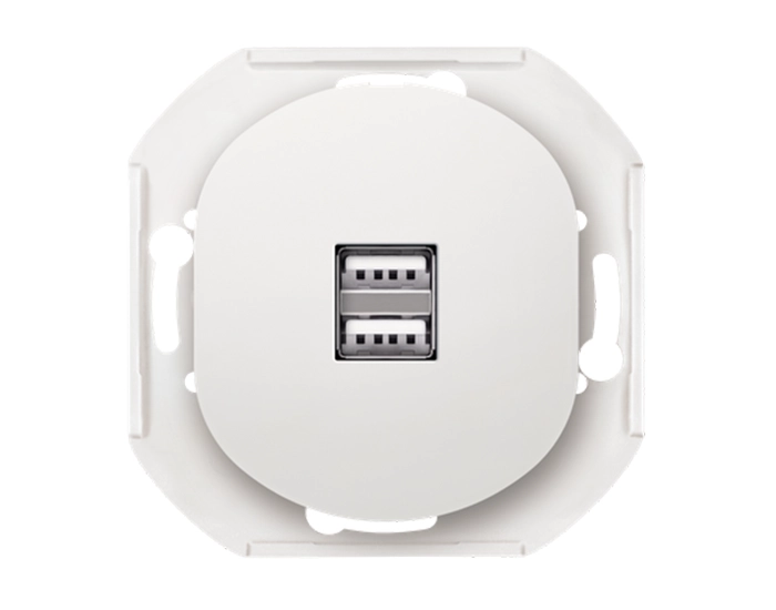 E6161.0 Механізм заряд.пристрій USB 2-ний 2,1А, Aling-Conel EON, біл.