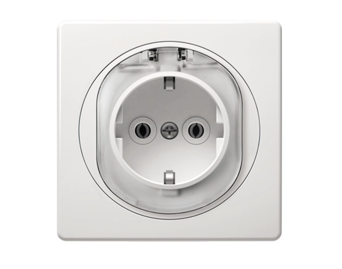 E633.00 Комплект: механізм розетки 1-на з заземл. з кришкою+рамка 1-на 80*80 Aling-Conel EON, білий