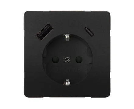 Розетка 2P+E 230V/16A з зар.прист. USB тип A+C SIEMENS DELTA Style чорний коссо