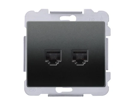 Розетка комп'ютерна подвійна SIEMENS DELTA Iris RJ45 Cat.6, б чорний коссо