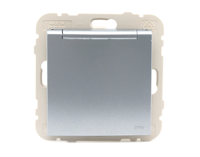 20634 TAL Розетка одинарна з кришкою 2P+Z, ШУКО LOGUS 16А, 250V металік алюмінієвий