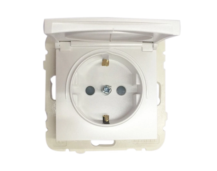 20634 TGE Розетка одинарна з кришкою 2P+Z, ШУКО LOGUS 16А, 250V металік крижаний