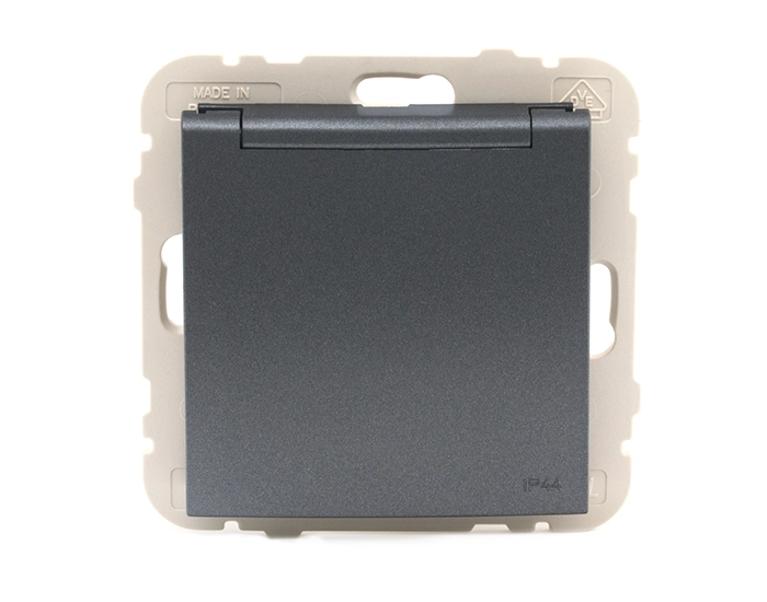 20634 TIS Розетка одинарна з кришкою 2P+Z, ШУКО LOGUS 16А, 250V металік графітовий