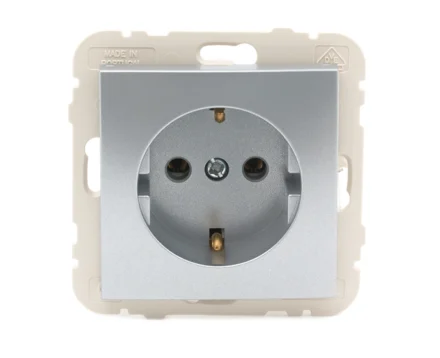 Розетка одинарна 2P+Z, ШУКО LOGUS 16А, 250V металік алюмінієвий