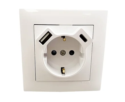 Розетка 2P+E 230V/16A з зар.прист. USB тип A+C Efapel Logus біл.