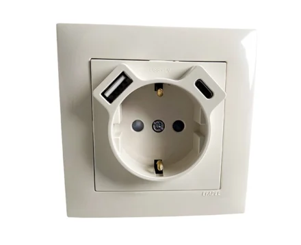 Розетка 2P+E 230V/16A з зар.прист. USB тип A+C Efapel Logus сл.кістка