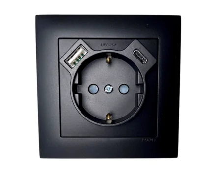 Розетка 2P+E 230V/16A з зар.прист. USB тип A+C Efapel Logus чорн. матов.