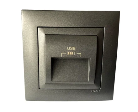 Розетка USB подвійна, зарядний пристрій LOGUS, струм 2А, металік графітовий