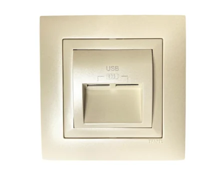 Розетка USB подвійна, зарядний пристрій LOGUS, струм 2А, металік перламутровий