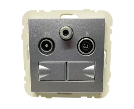Розетка мультимедійна R-TV-SAT-2xRJ45 (Cat.6) подвійна, металік алюмінієвий