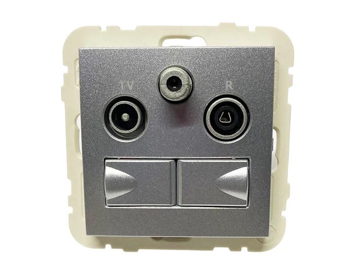 21546 TAL Розетка мультимедійна R-TV-SAT-2xRJ45 (Cat.6) подвійна, металік алюмінієвий