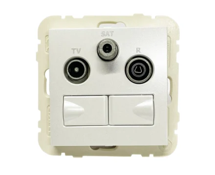 Розетка мультимедійна R-TV-SAT-2xRJ45 (Cat.6) подвійна, металік крижаний