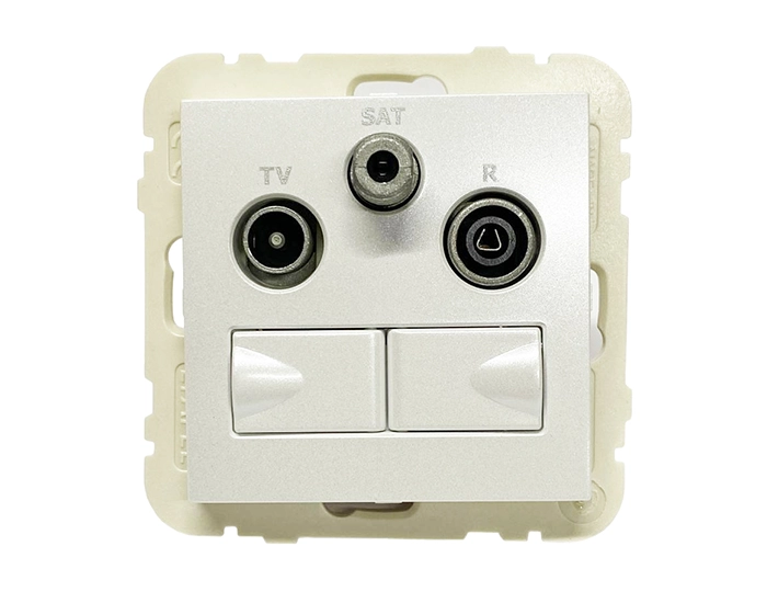 21546 TGE Розетка мультимедійна R-TV-SAT-2xRJ45 (Cat.6) подвійна, металік крижаний