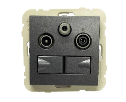 Розетка мультимедійна R-TV-SAT-2xRJ45 (Cat.6) подвійна, металік графітовий