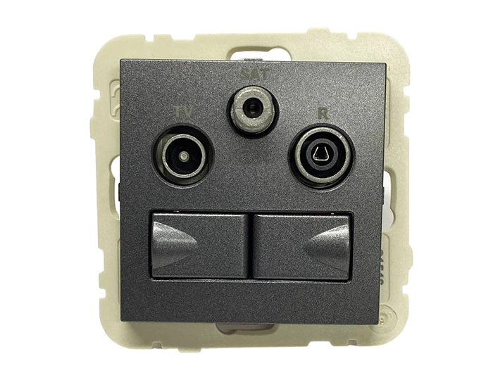 21546 TIS Розетка мультимедійна R-TV-SAT-2xRJ45 (Cat.6) подвійна, металік графітовий