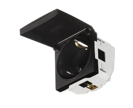 Розетка 1-на з криш. з з/к, ШУКО EFAPEL QUADRO 16А, 250V чорний матовий