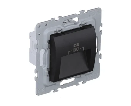 Розетка 2-на USB зарядний пристрій тип A EFAPEL Latina, 3А, чорний матовий