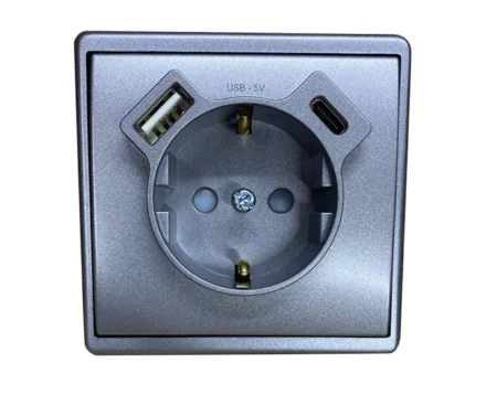 Розетка 2P+E 230V/16A з зар.прист. USB тип A+C Efapel Apolo металік графітовий