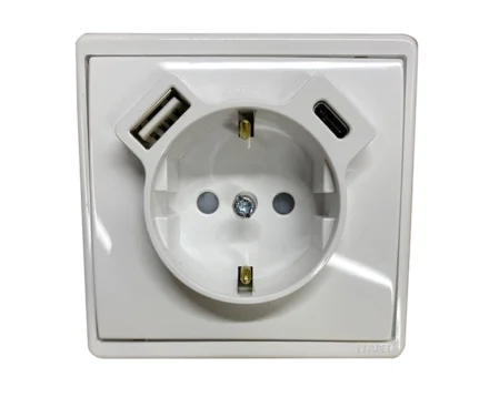 Розетка 2P+E 230V/16A з зар.прист. USB тип A+C Efapel Apolo слонова кістка