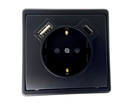 Розетка 2P+E 230V/16A з зар.прист. USB тип A+C Efapel Apolo чорний матовий