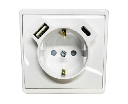 Розетка 2P+E 230V/16A з зар.прист. USB тип A+C Efapel Apolo білий глянцевий