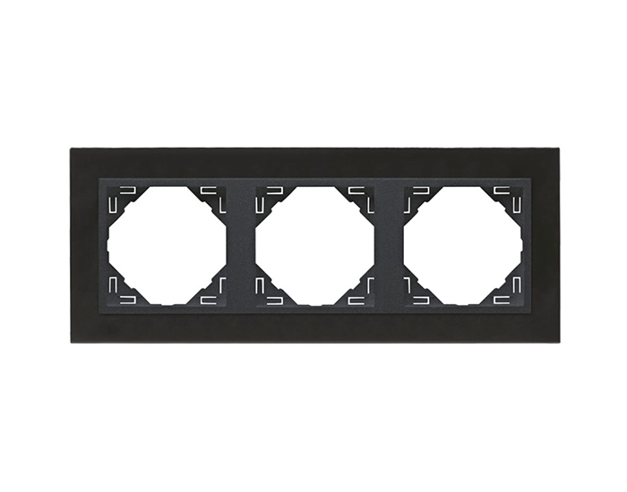 90930 TQS Рамка потрійна універсальна LOGUS Нікель з пласт. вставкою графіт